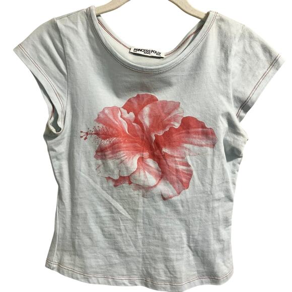 Princess Polly Hibiscus Baby Tee in Blue Women's sz. 2 - Picture 2 of 7
